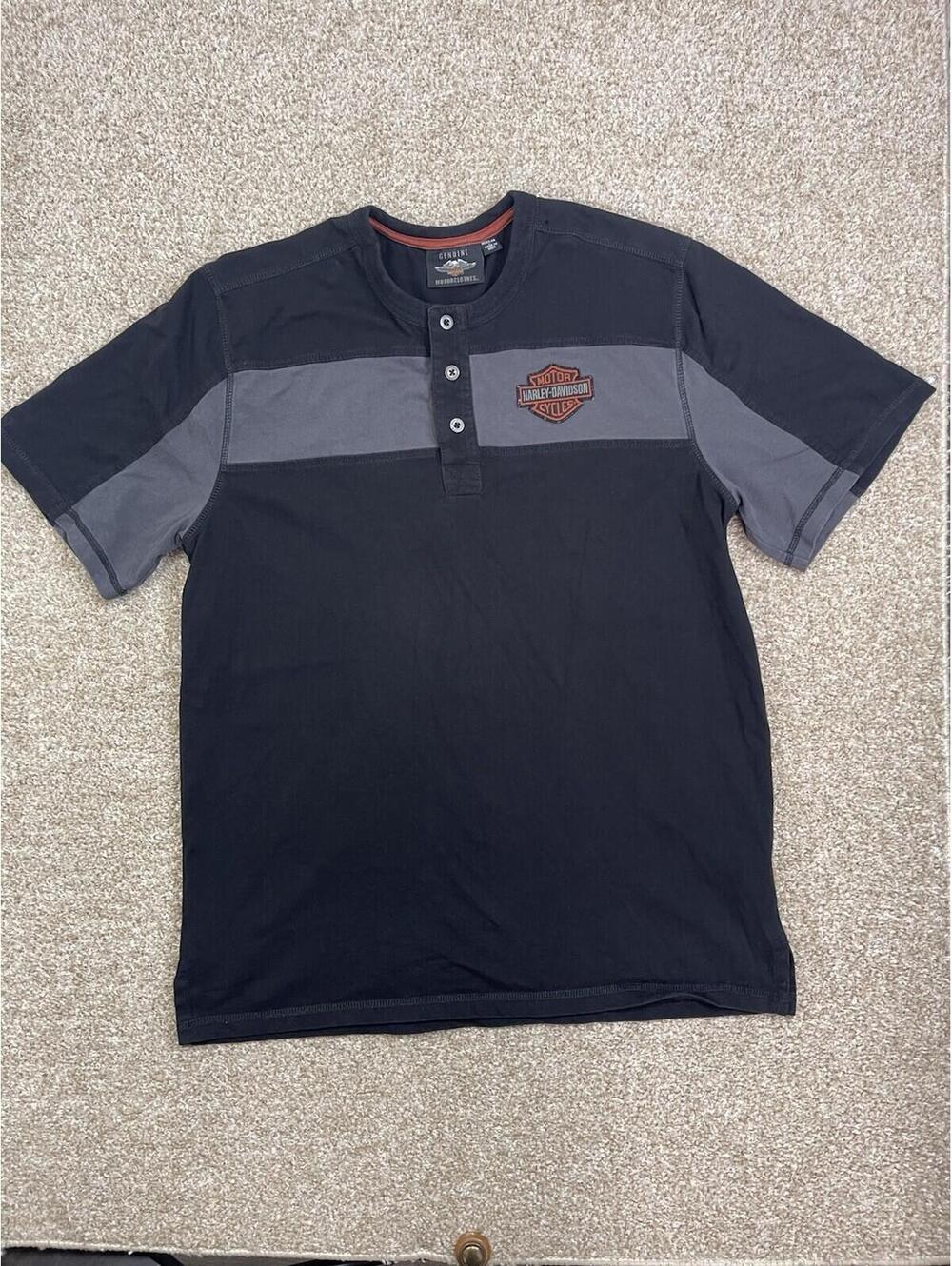 Harley-Davidson Men's T-Shirt Black Copperblock Logo Stripe Through Size‎ L